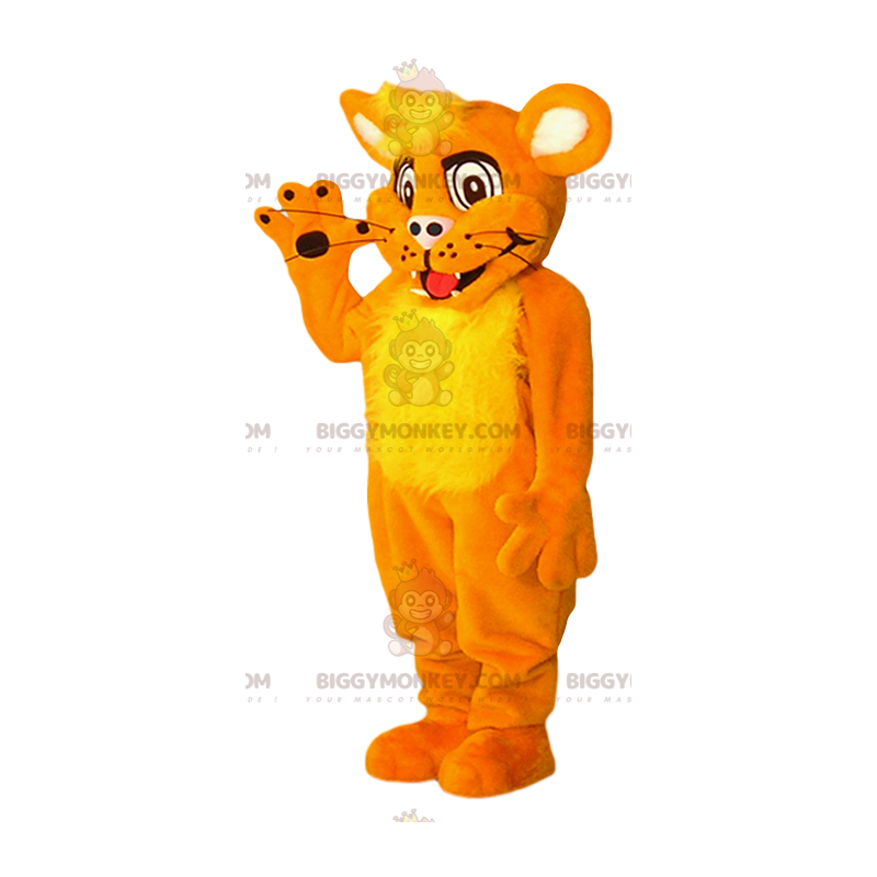 Traje de mascote BIGGYMONKEY™ filhote de leão laranja. fantasia