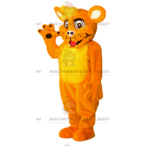 Traje de mascote BIGGYMONKEY™ filhote de leão laranja. fantasia