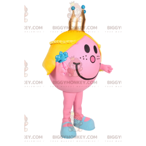 BIGGYMONKEY™ mascottekostuum klein rond roze meisje met gouden