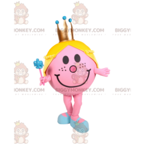 BIGGYMONKEY™ mascottekostuum klein rond roze meisje met gouden