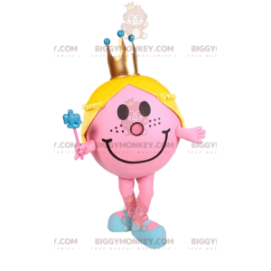 BIGGYMONKEY™ mascottekostuum klein rond roze meisje met gouden