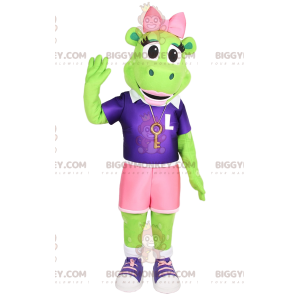 Costume mascotte BIGGYMONKEY™ mucca verde neon. costume da