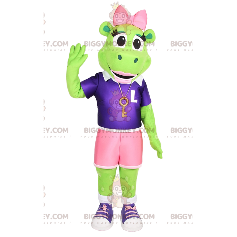 Costume de mascotte BIGGYMONKEY™ de vache verte fluo. Costume