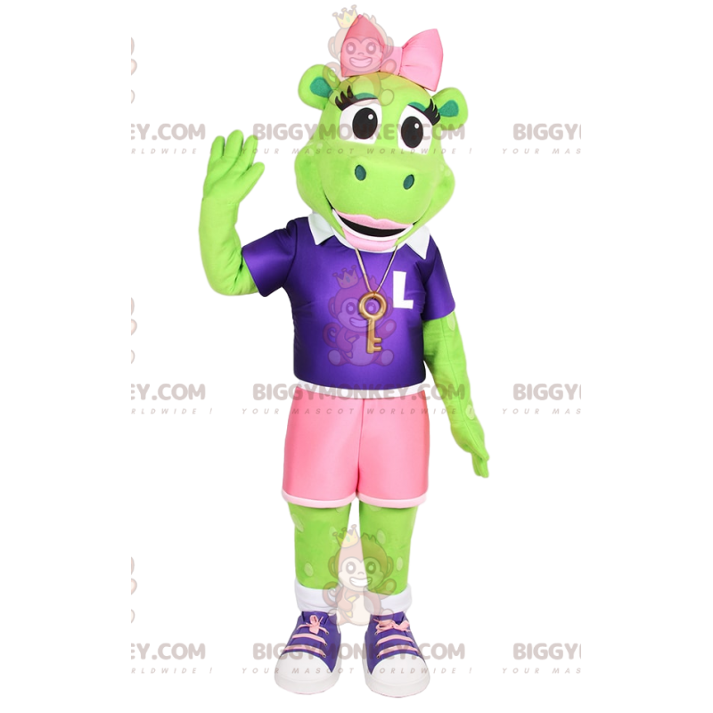 Kostým neonově zelené krávy BIGGYMONKEY™ maskota. kostým krávy