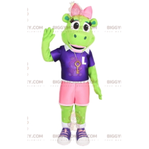 Costume de mascotte BIGGYMONKEY™ de vache verte fluo. Costume