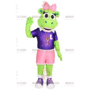 Disfraz de mascota BIGGYMONKEY™ de vaca verde neón. disfraz de