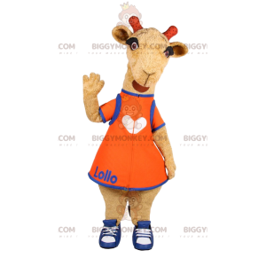 Little Giraffe BIGGYMONKEY™ Mascot Costume with Orange Dress –