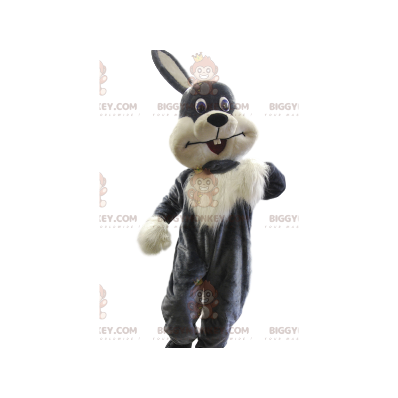 Costume de mascotte BIGGYMONKEY™ de lapin gris et blanc très