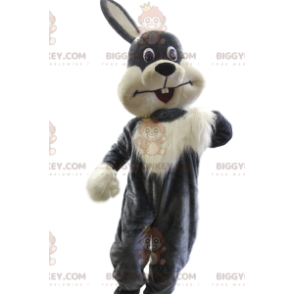 Riktigt söt grå och vit kanin BIGGYMONKEY™ maskotdräkt. kanin