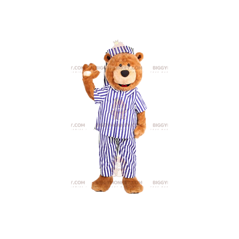 Traje de mascote Bear BIGGYMONKEY™ com pijama listrado branco e