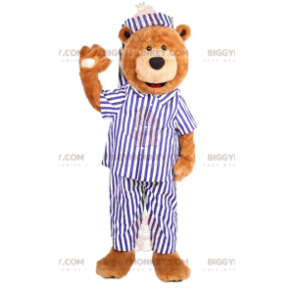 Bear BIGGYMONKEY™ Mascot Costume with White and Blue Striped