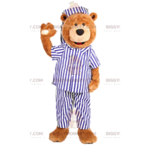 Costume de mascotte BIGGYMONKEY™ d'ours avec un pyjama rayé