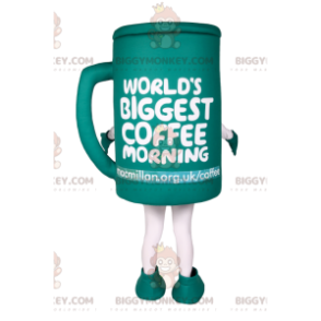 Groene koffiemok BIGGYMONKEY™ mascottekostuum. Koffiekop