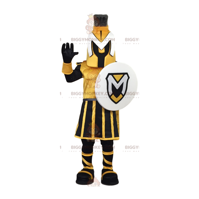 BIGGYMONKEY™ mascot costume of yellow and black warrior with a