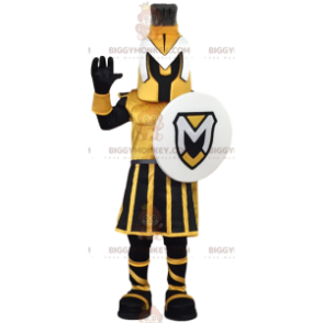 Costume de mascotte BIGGYMONKEY™ de guerrier jaune et noir avec