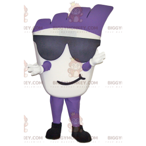 BIGGYMONKEY™ Λευκή και Μωβ στολή μασκότ χιονάνθρωπος με γυαλιά