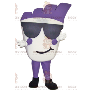 Traje de mascote de boneco de neve branco e roxo BIGGYMONKEY™