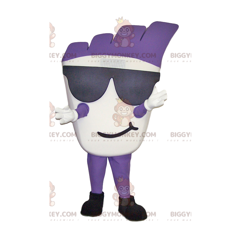 BIGGYMONKEY™ Λευκή και Μωβ στολή μασκότ χιονάνθρωπος με γυαλιά