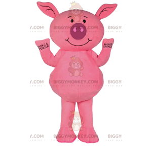 Traje de mascote de porquinho rosa BIGGYMONKEY™. Fato de porco