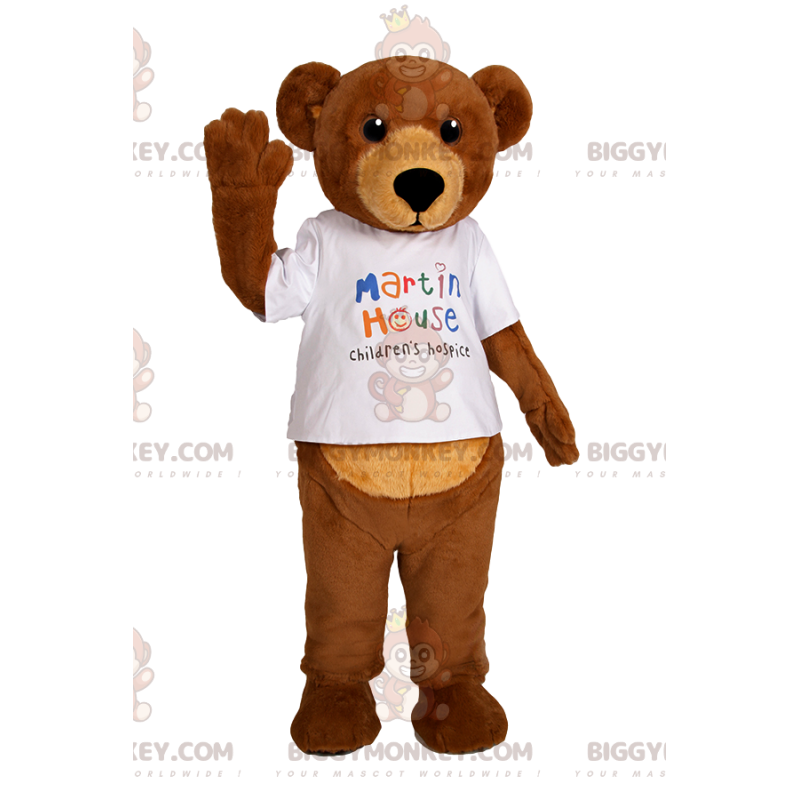 Loving Bear BIGGYMONKEY™ maskottiasu valkoisella T-paidalla -