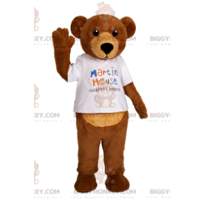 Loving Bear BIGGYMONKEY™ maskottiasu valkoisella T-paidalla -