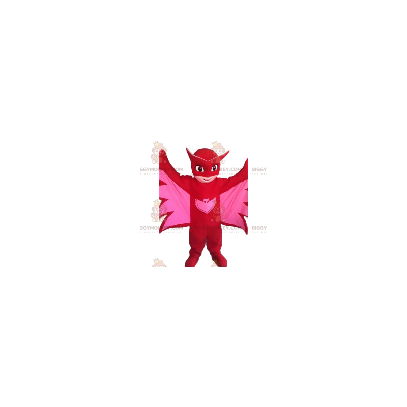 BIGGYMONKEY™ Little Heroine Maskottchen-Kostüm mit rosafarbener