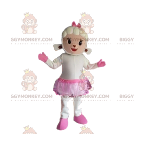 Ewe BIGGYMONKEY™ mascottekostuum met roze rok en strik -