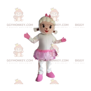 Ewe BIGGYMONKEY™ Maskottchenkostüm mit rosa Rock und Schleife -