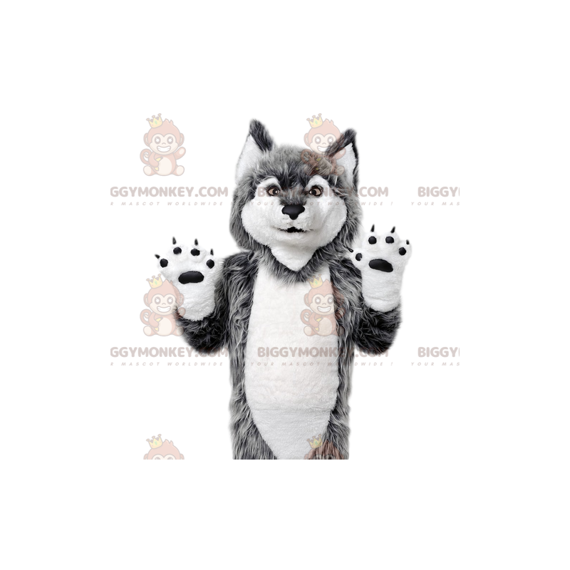Costume de mascotte BIGGYMONKEY™ de loup gris. Costume de loup