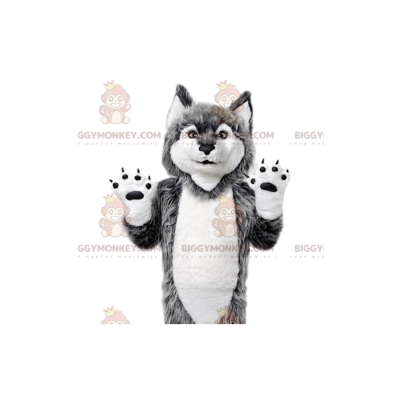 Traje de mascote de Lobo Cinzento BIGGYMONKEY™. Traje de Lobo