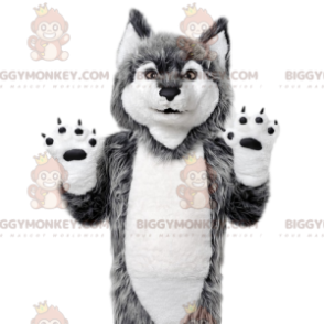 Costume de mascotte BIGGYMONKEY™ de loup gris. Costume de loup