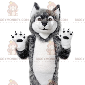 Grauer Wolf BIGGYMONKEY™ Maskottchen-Kostüm. Grauer Wolf Kostüm