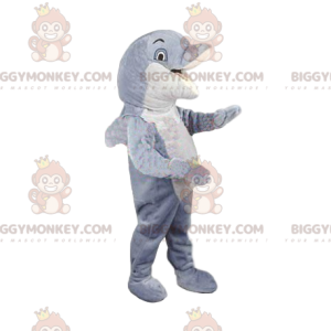 Traje de mascote de golfinho branco e cinza BIGGYMONKEY™.