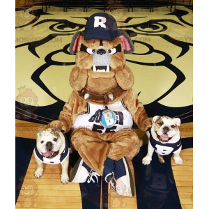 Disfraz realista de mascota Bulldog marrón, gris y negro