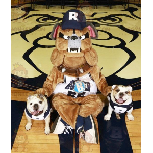 Traje de mascote realista de buldogue marrom cinza e preto