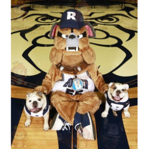 Disfraz realista de mascota Bulldog marrón, gris y negro