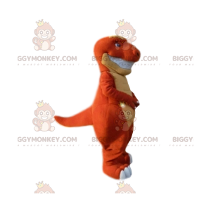 Oranje en gele dinosaurus BIGGYMONKEY™ mascottekostuum.