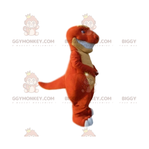 Oranssi ja keltainen dinosaurus BIGGYMONKEY™ maskottiasu.
