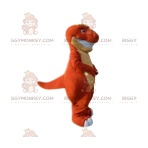 Costume de mascotte BIGGYMONKEY™ de dinosaure orange et jaune.