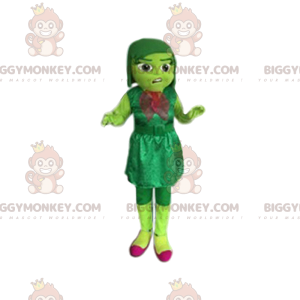 Liten flicka grön BIGGYMONKEY™ maskotdräkt med sammetsklänning.