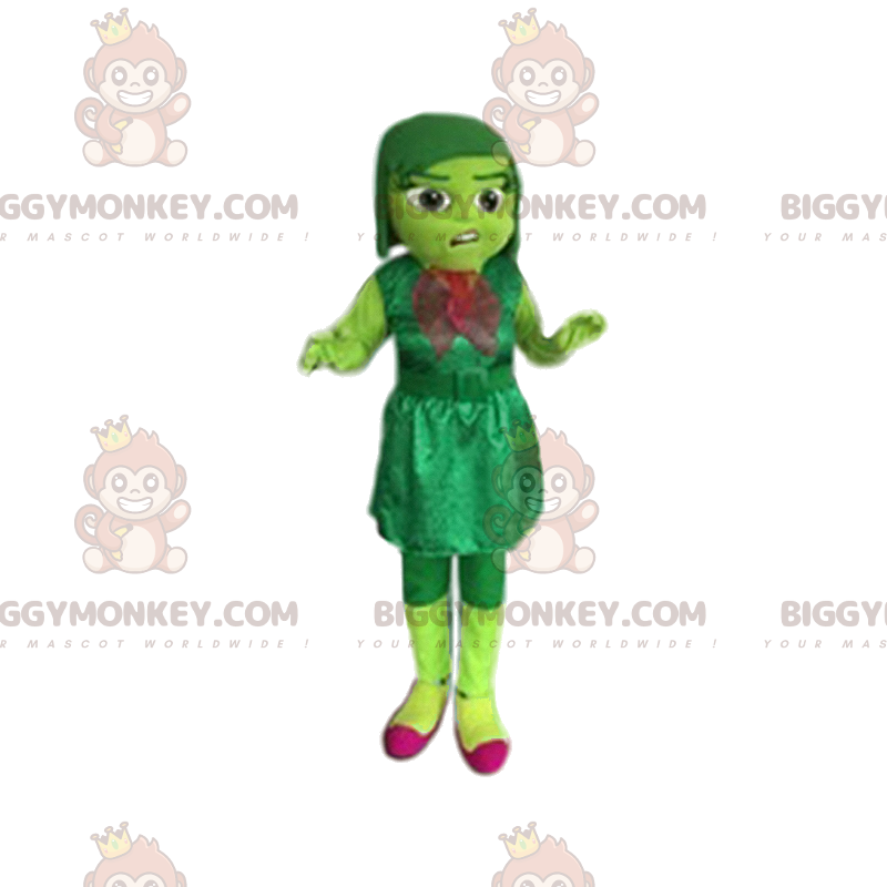 Fato de mascote BIGGYMONKEY™ verde menina com vestido de