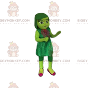 Little girl green BIGGYMONKEY™ mascot costume with velvet