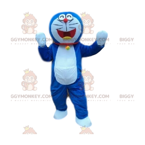 Costume de mascotte BIGGYMONKEY™ de chat bleu et blanc. Costume