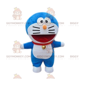 Costume da mascotte BIGGYMONKEY™ gatto blu e bianco. costume da