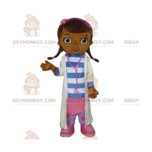 Fato de mascote BIGGYMONKEY™ de menina com roupa de médico. –