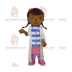 Fato de mascote BIGGYMONKEY™ de menina com roupa de médico. –