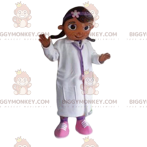 Fato de mascote BIGGYMONKEY™ de menina com roupa de médico. –