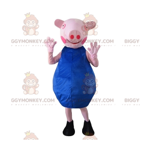 Sow mascot with a blue dress. sow costume – Biggymonkey.com