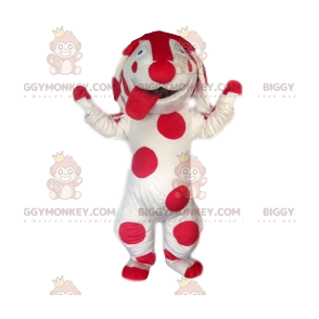 BIGGYMONKEY™ Costume da mascotte cane bianco a pois fucsia.