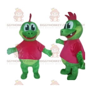 Green dinosaur BIGGYMONKEY™ mascot costume with cute fuchsia